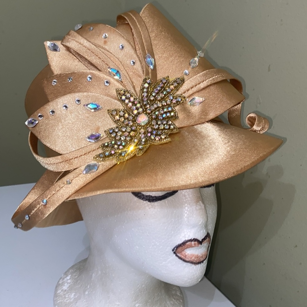 Beautiful Gold Satin Dress/Church Hat by Ms. Divine - Picture 7 of 14